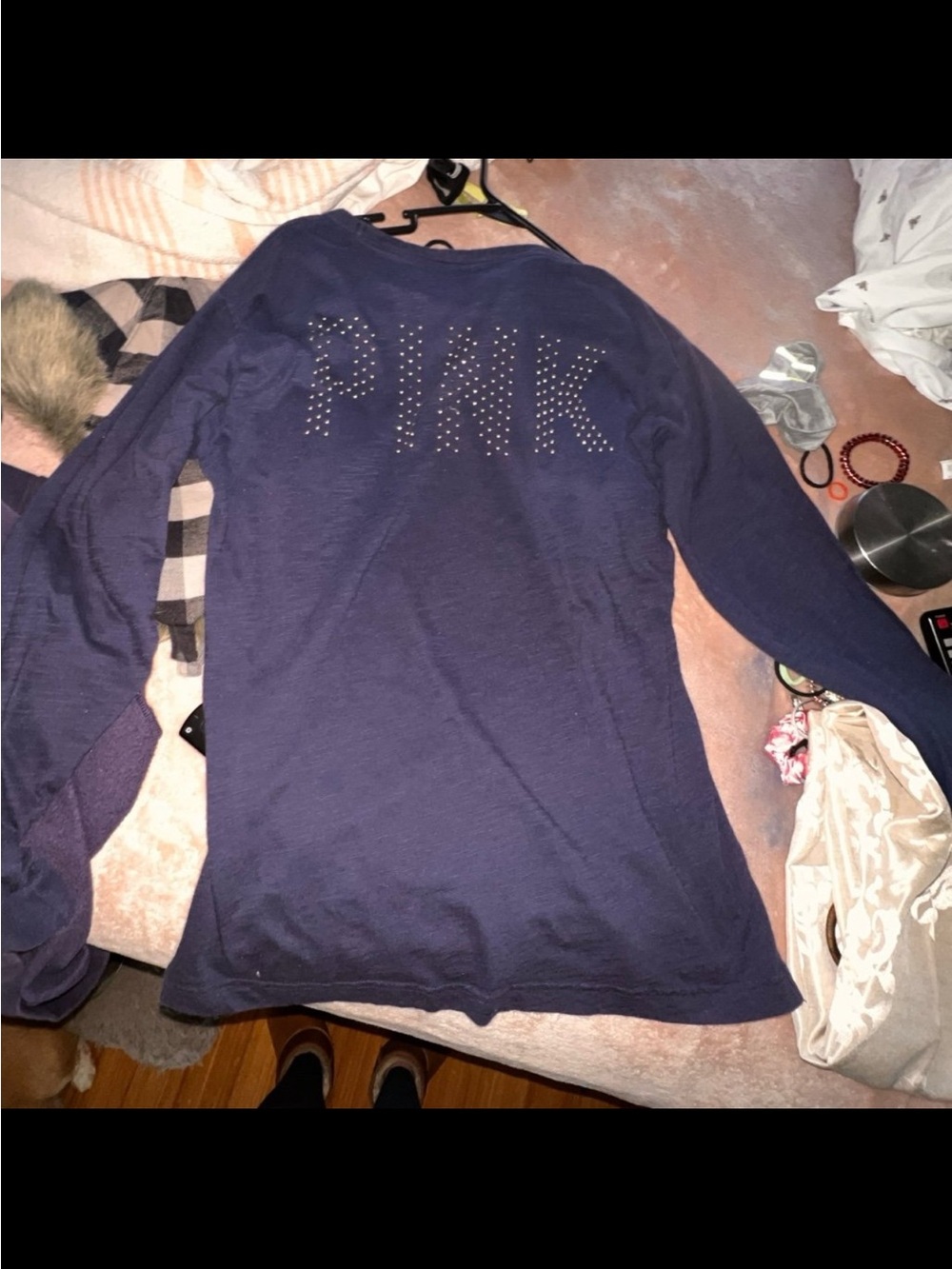 Victoria's Secret pink medium blue lace up long sleeve t-shirt studded back